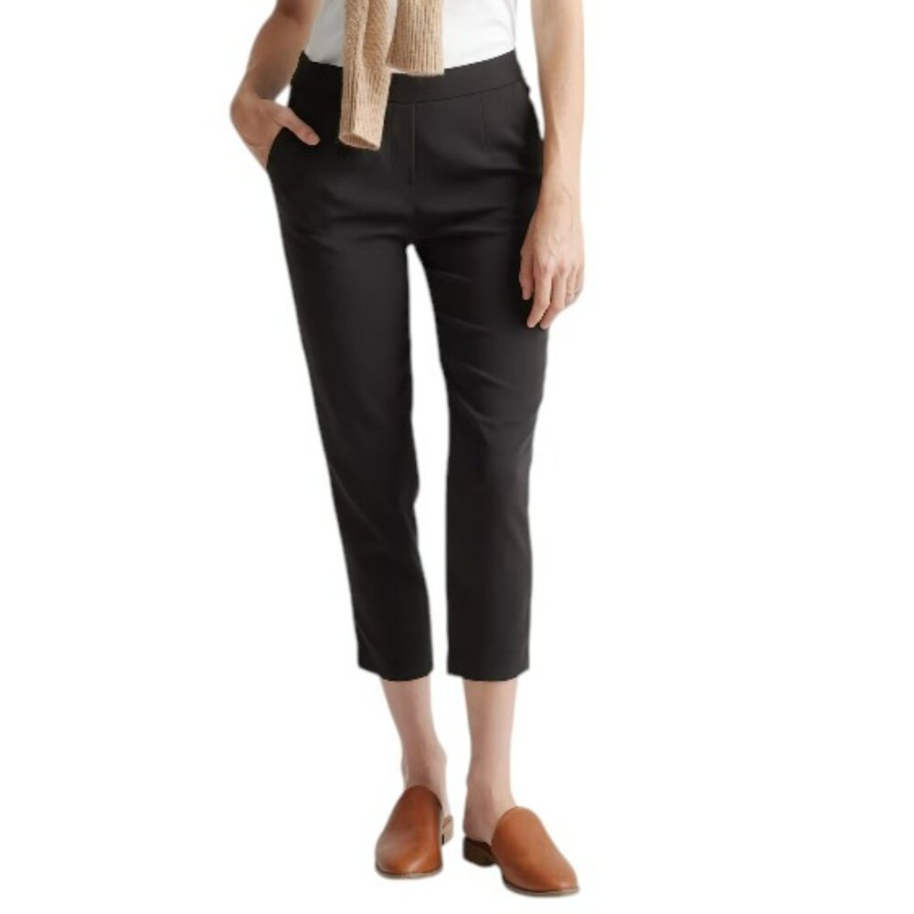 Quince Stretch Crepe Pleated Ankle Pants in Black size 10